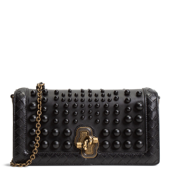 BOTTEGA VENETA Intrecciato Olimpia Studded Knot Bag - Black