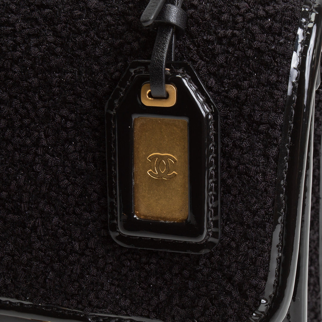 CHANEL Tweed Top Handle School Memory Flap Bag - Black