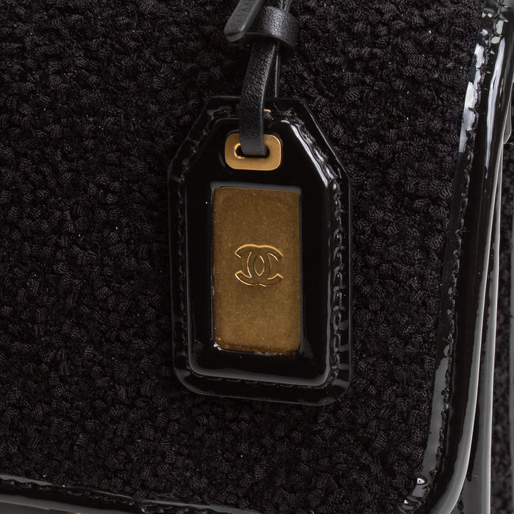 CHANEL Tweed Top Handle School Memory Flap Bag - Black