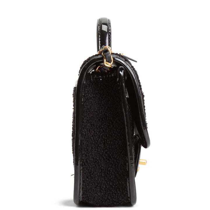 CHANEL Tweed Top Handle School Memory Flap Bag - Black