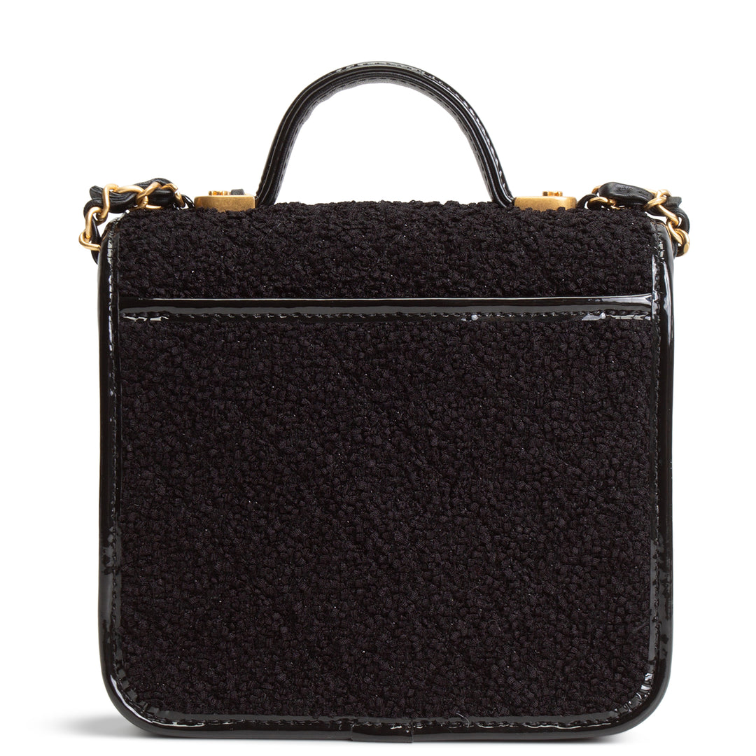 CHANEL Tweed Top Handle School Memory Flap Bag - Black