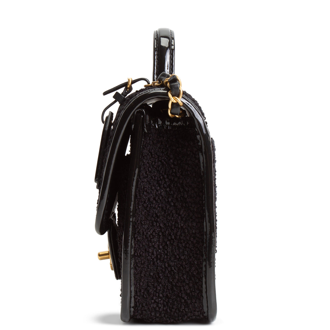 CHANEL Tweed Top Handle School Memory Flap Bag - Black