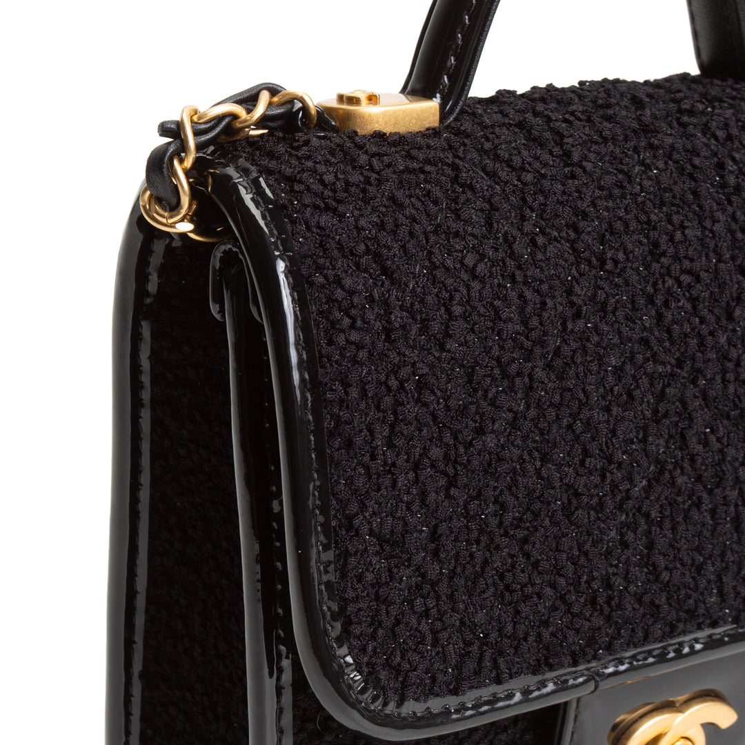 CHANEL Tweed Top Handle School Memory Flap Bag - Black