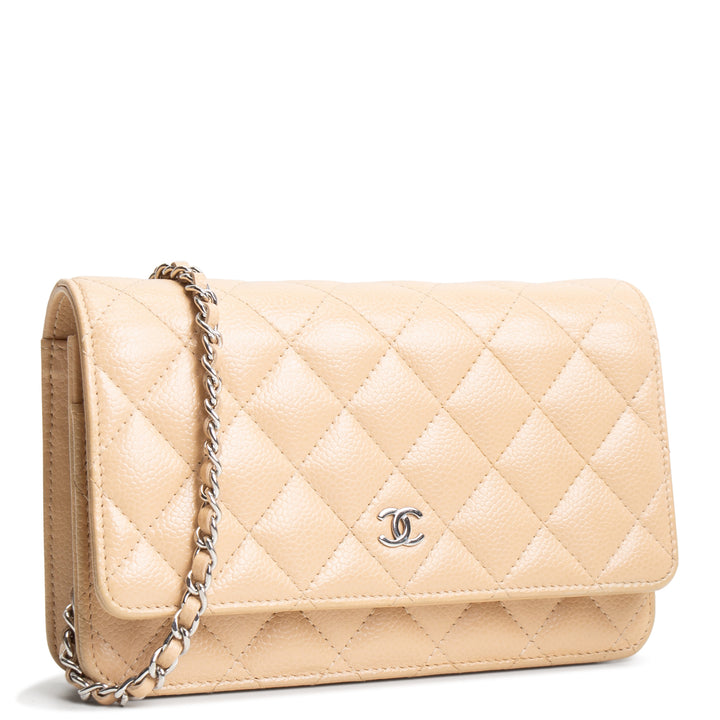 CHANEL Caviar Wallet on Chain - Beige
