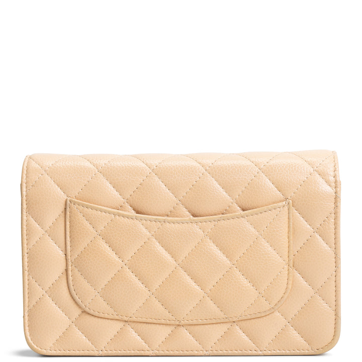 CHANEL Caviar Wallet on Chain - Beige