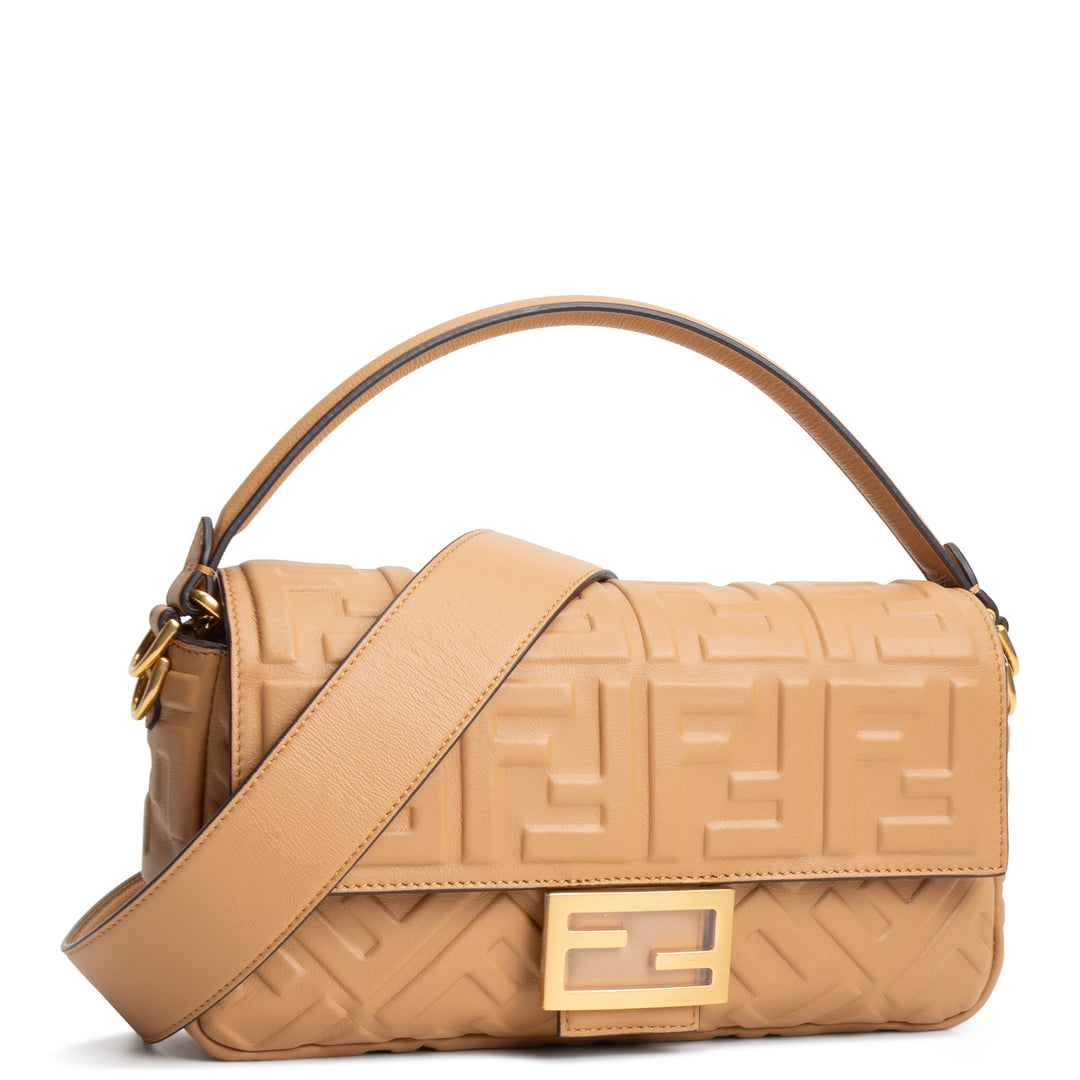 FENDI Nappa FF 1974 Embossed Baguette Miele Scuro