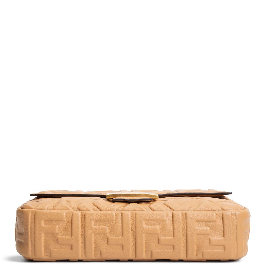 FENDI Nappa FF 1974 Embossed Baguette Miele Scuro