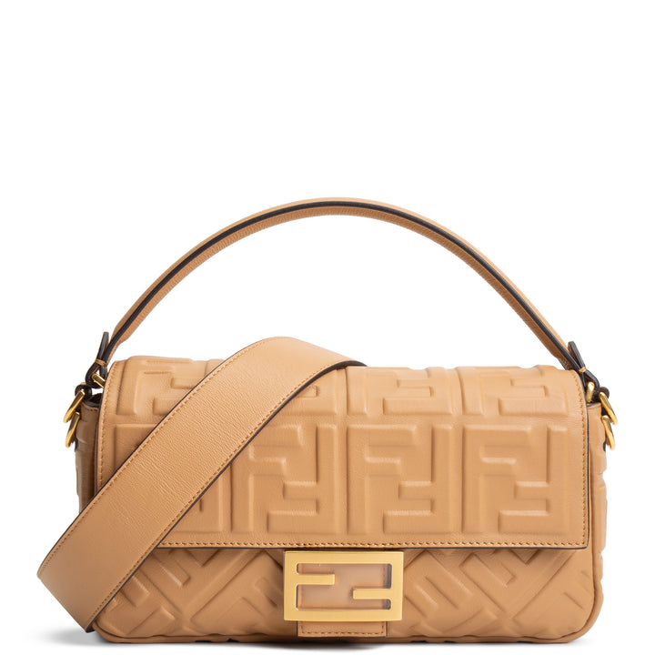 FENDI Nappa FF 1974 Embossed Baguette Miele Scuro