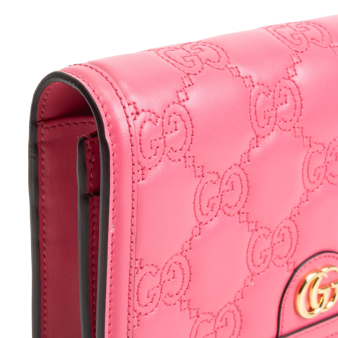 GUCCI GG Matelasse Chain Wallet - Pink