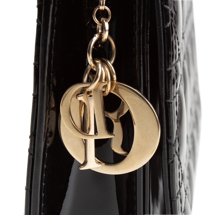 DIOR Patent Leather Lady Dior Pouch w/ Chain Patent