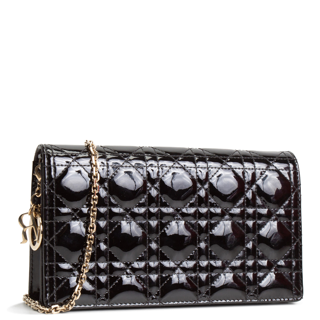 DIOR Patent Leather Lady Dior Pouch w/ Chain Patent