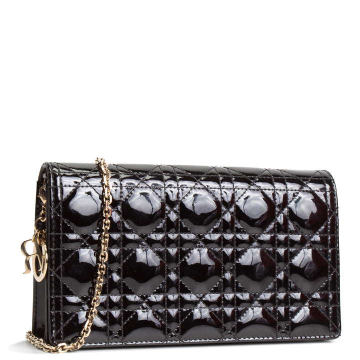 DIOR Patent Leather Lady Dior Pouch w/ Chain Patent