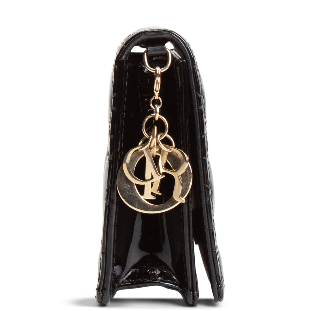 DIOR Patent Leather Lady Dior Pouch w/ Chain Patent