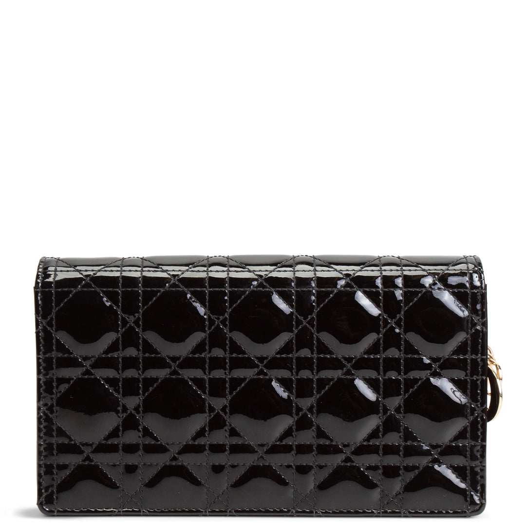 DIOR Patent Leather Lady Dior Pouch w/ Chain Patent
