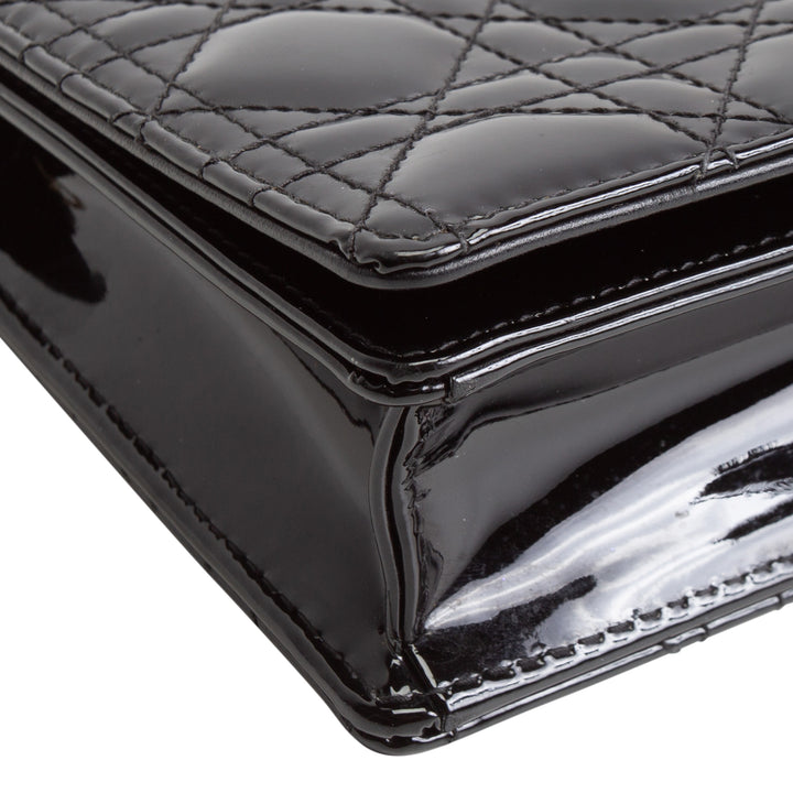 DIOR Patent Leather Lady Dior Pouch w/ Chain Patent