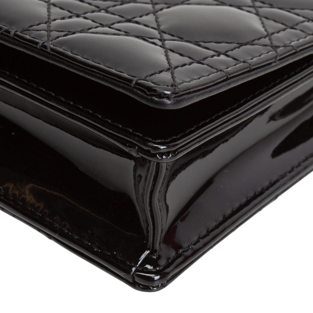 DIOR Patent Leather Lady Dior Pouch w/ Chain Patent