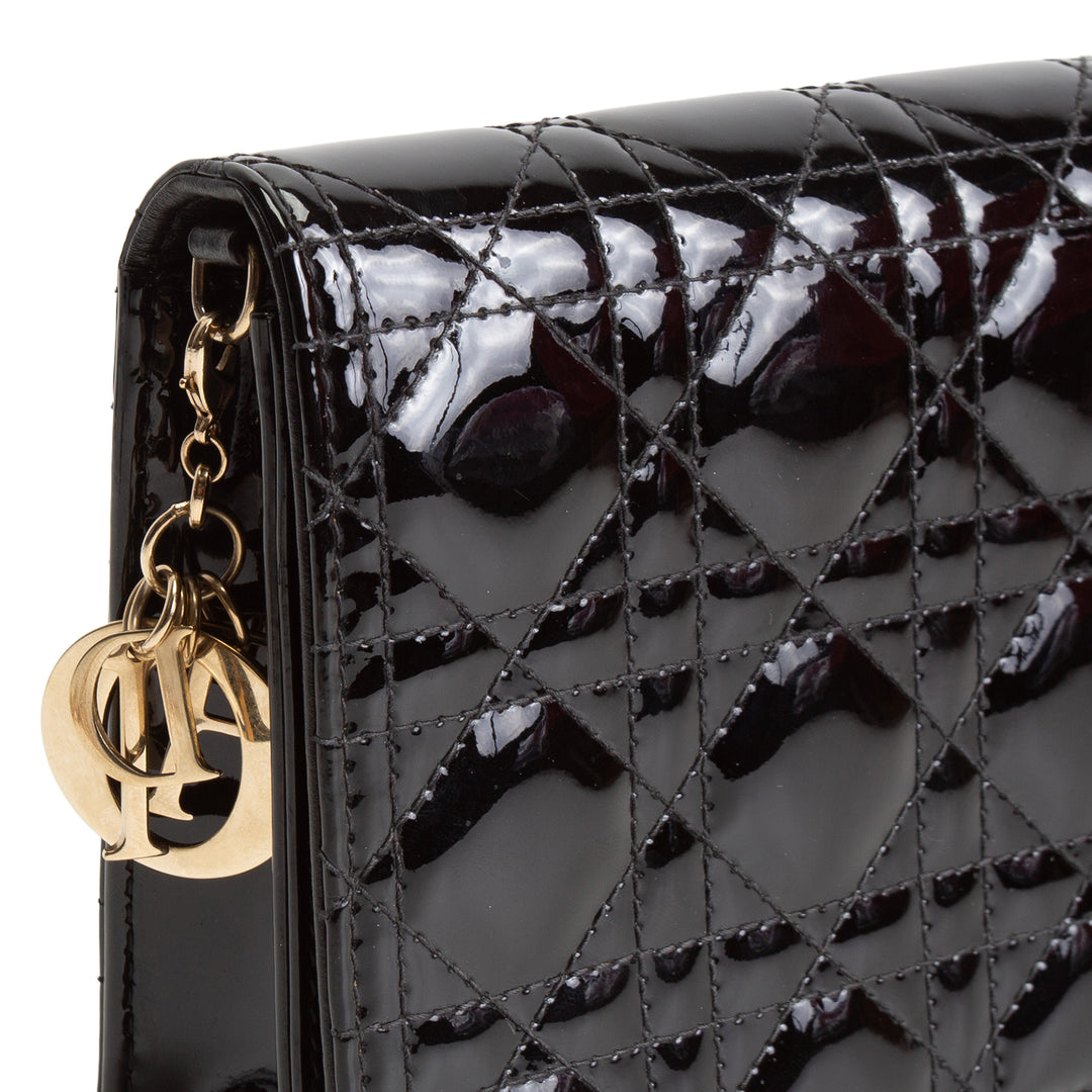 DIOR Patent Leather Lady Dior Pouch w/ Chain Patent