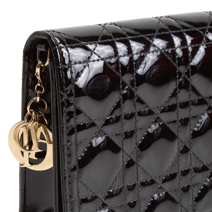 DIOR Patent Leather Lady Dior Pouch w/ Chain Patent