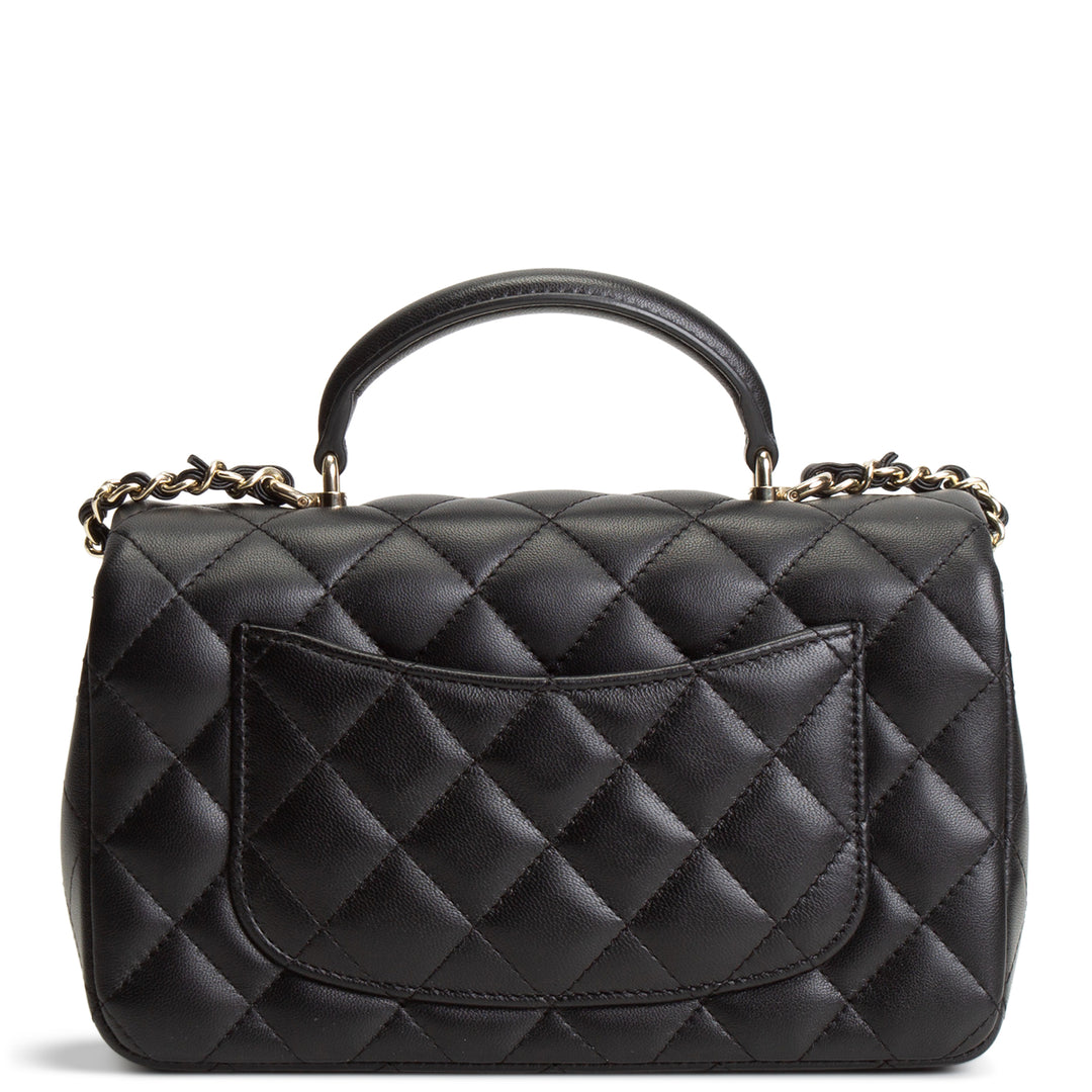 CHANEL Quilted Lambskin Rectangular Flap Top Handle Mini - Black