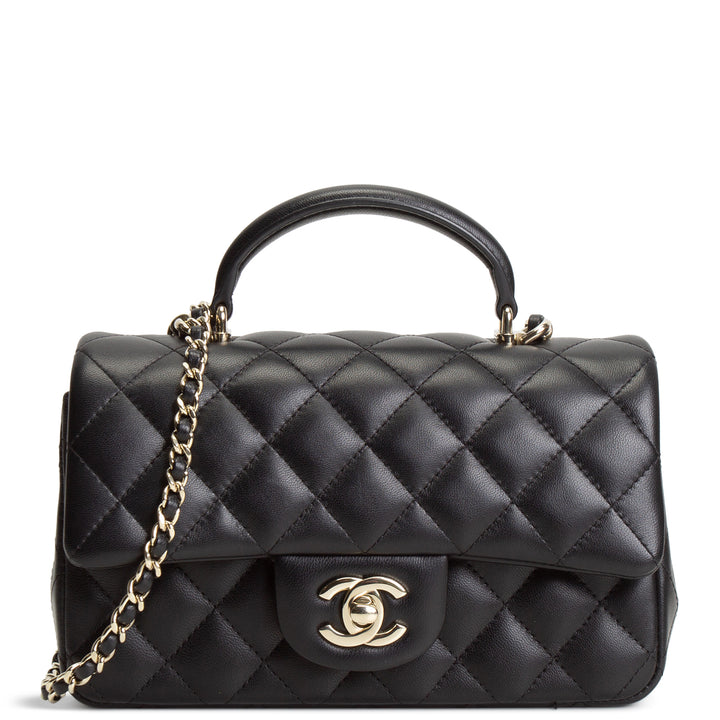 CHANEL Quilted Lambskin Rectangular Flap Top Handle Mini - Black