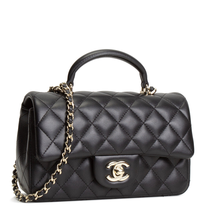 CHANEL Quilted Lambskin Rectangular Flap Top Handle Mini - Black