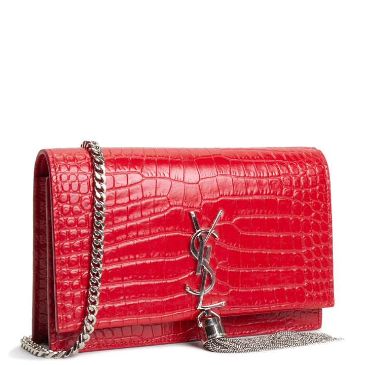 SAINT LAURENT Crocodile Embossed Kate Tassel Bag