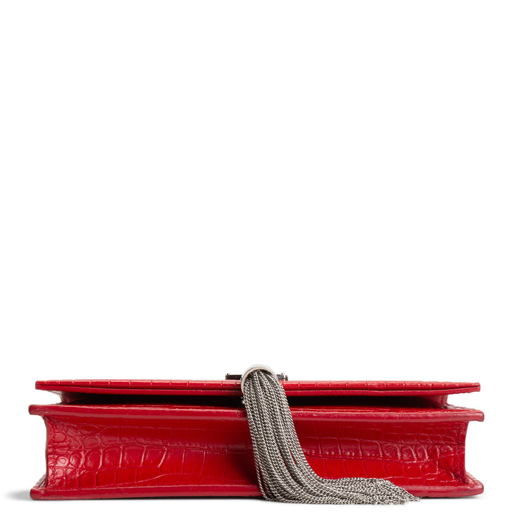 SAINT LAURENT Crocodile Embossed Kate Tassel Bag