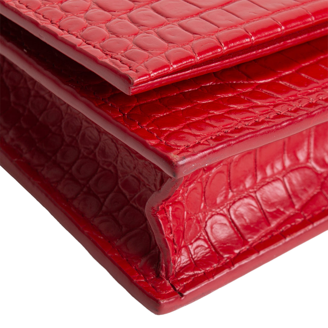 SAINT LAURENT Crocodile Embossed Kate Tassel Bag