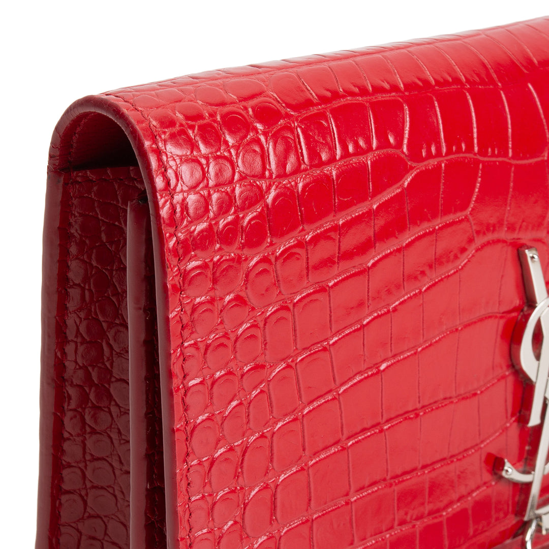 SAINT LAURENT Crocodile Embossed Kate Tassel Bag