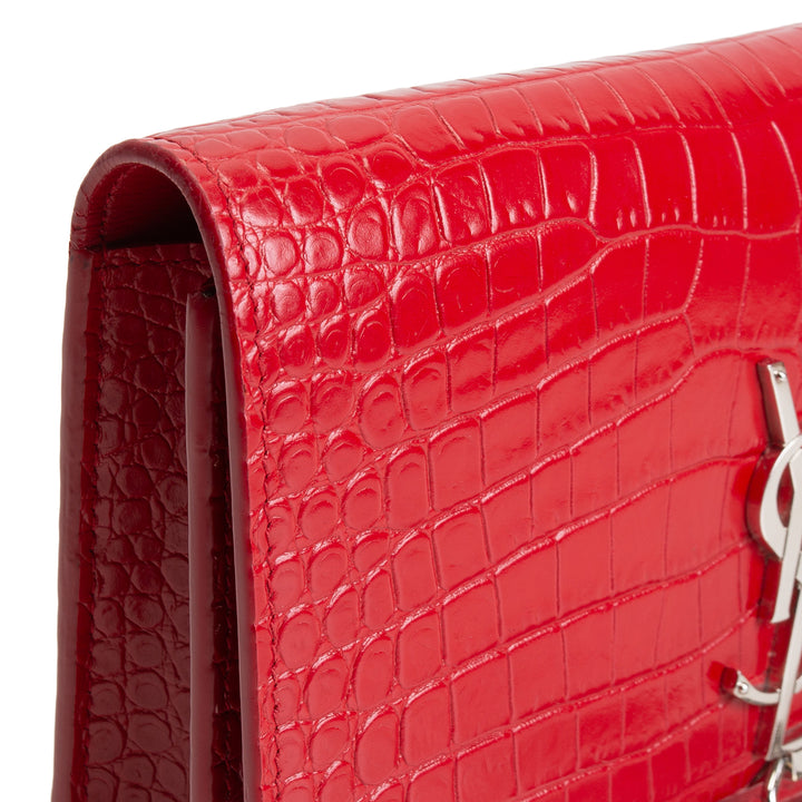 SAINT LAURENT Crocodile Embossed Kate Tassel Bag
