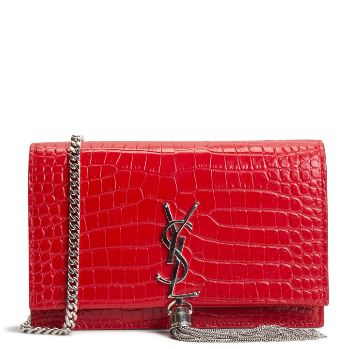 SAINT LAURENT Crocodile Embossed Kate Tassel Bag