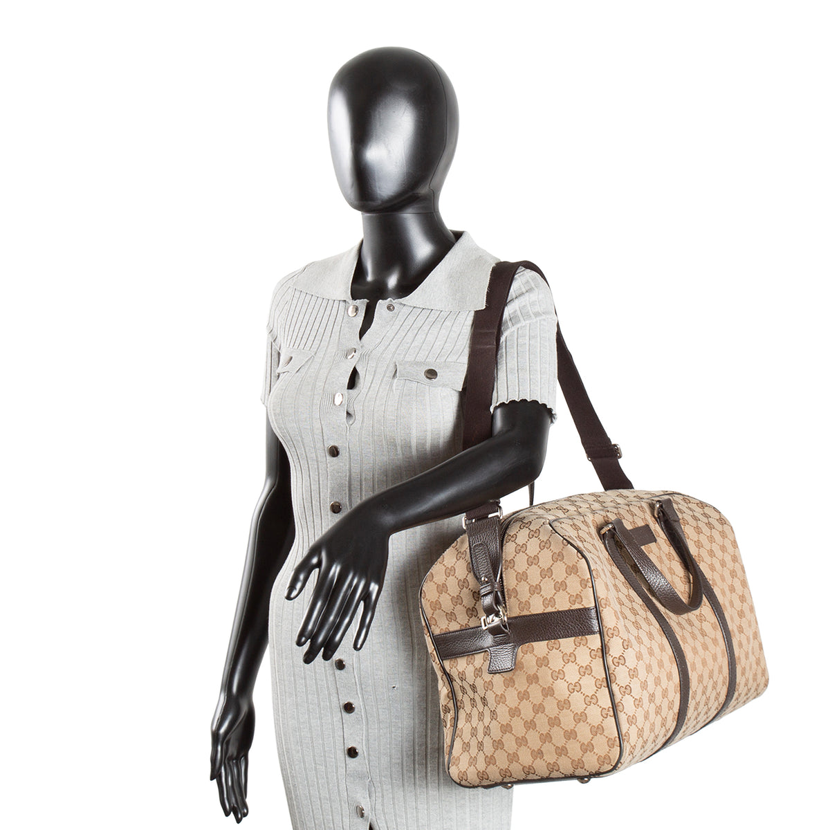 GUCCI GG Canvas Weekender - Beige &amp; Ebony