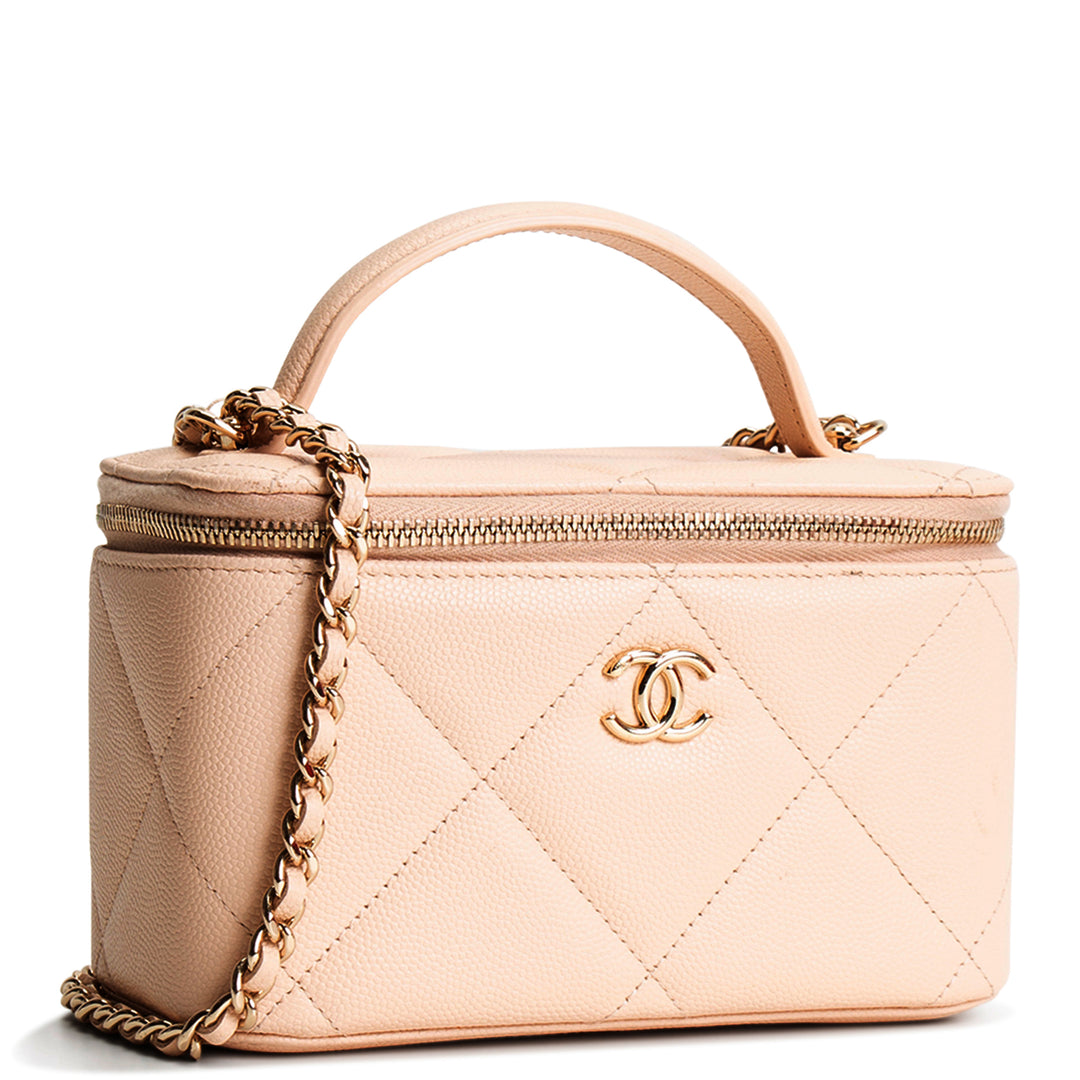 CHANEL Caviar Quilted Long Vanity w/ Chain - Pale Pink