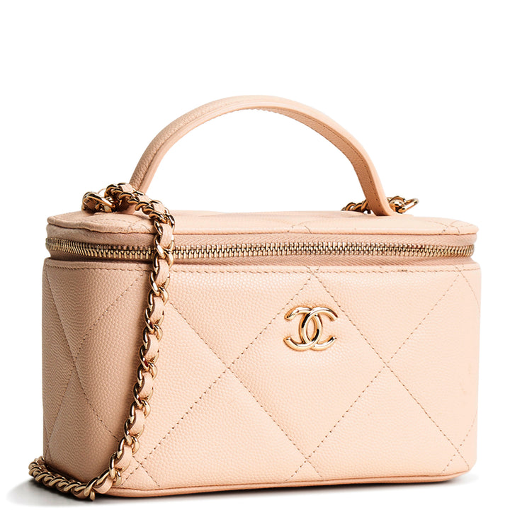 CHANEL Caviar Quilted Long Vanity w/ Chain - Pale Pink