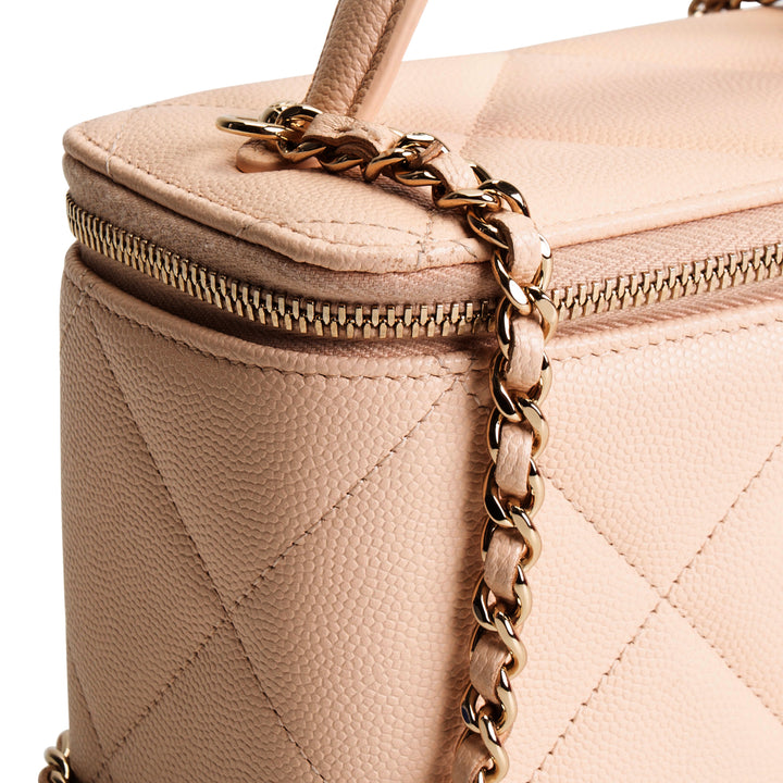 CHANEL Caviar Quilted Long Vanity w/ Chain - Pale Pink