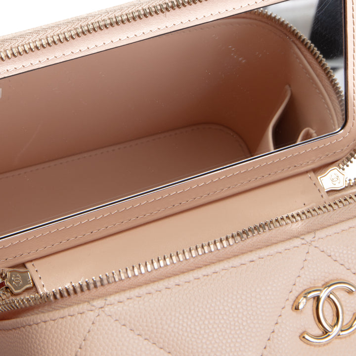 CHANEL Caviar Quilted Long Vanity w/ Chain - Pale Pink