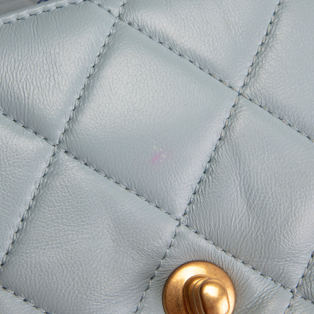 CHANEL Lambskin Quilted Rectangular Mini Flap - Light Blue