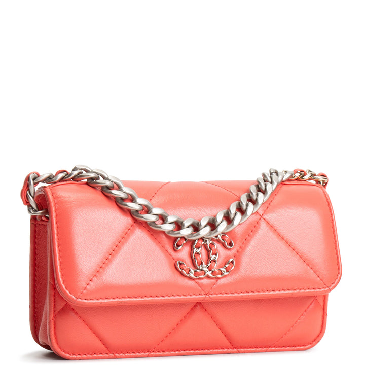 CHANEL 19 Flap Phone Holder w/ Chain - Coral OUTLET FINAL SALE