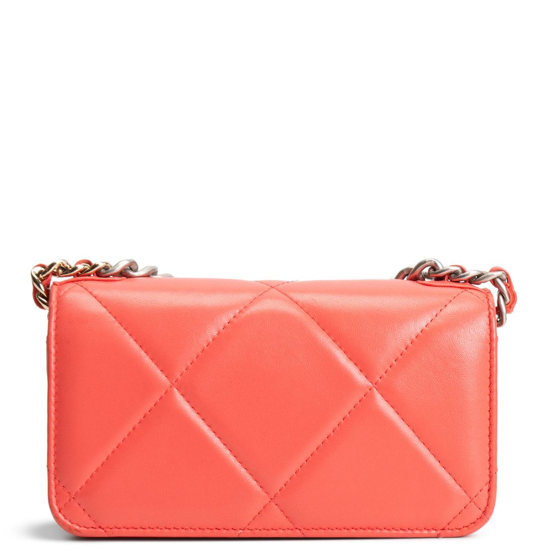 CHANEL 19 Flap Phone Holder w/ Chain - Coral OUTLET FINAL SALE