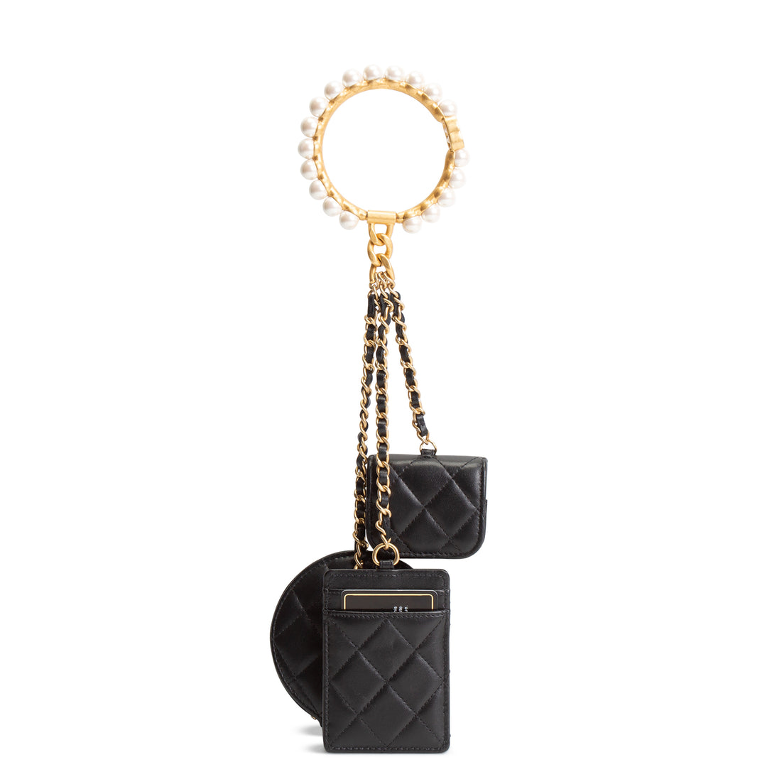 CHANEL Quilted Lambskin Pearl Crown Handle Multi Pouches Accessories