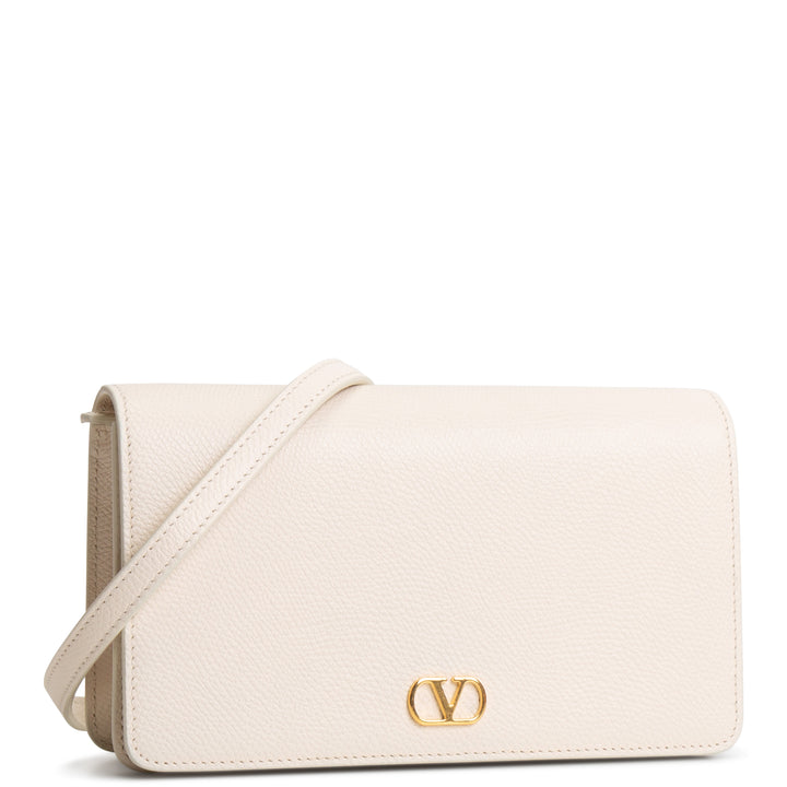 VALENTINO VLOGO Leather Flap Wallet on Strap - Cream