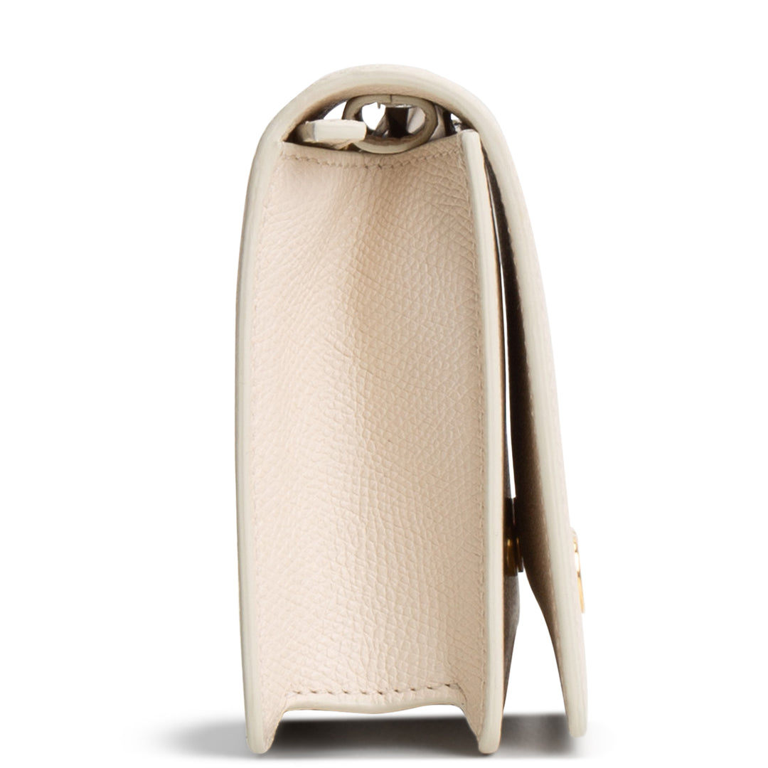 VALENTINO VLOGO Leather Flap Wallet on Strap - Cream
