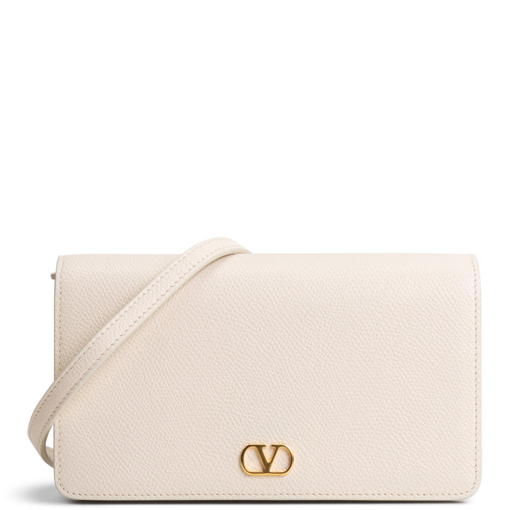VALENTINO VLOGO Leather Flap Wallet on Strap - Cream
