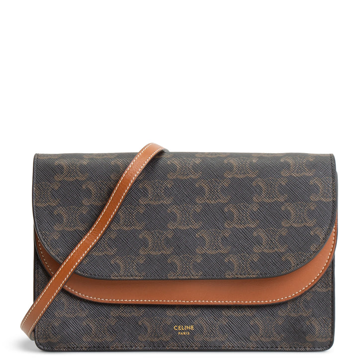 CELINE Triomphe Wallet on Strap - Brown