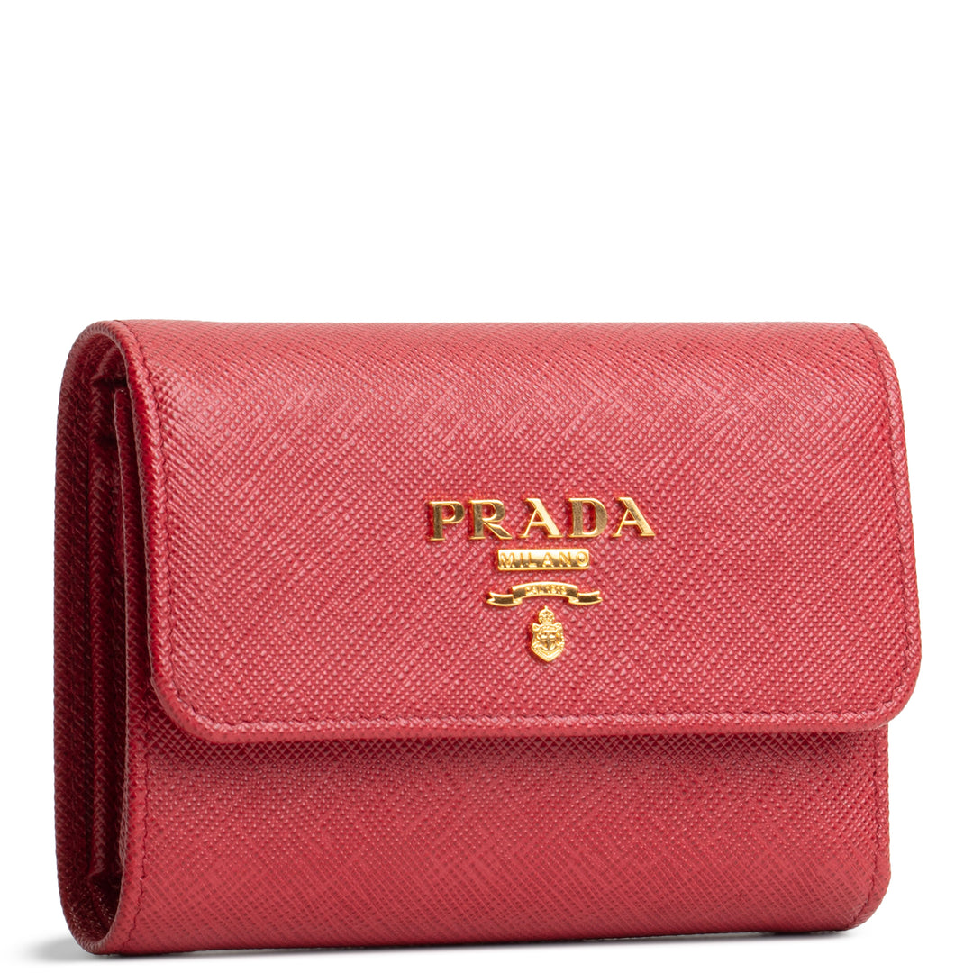 PRADA Saffiano Leather Compact Wallet - Red