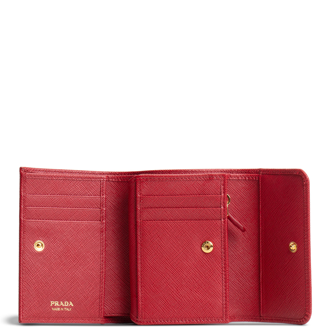 PRADA Saffiano Leather Compact Wallet - Red