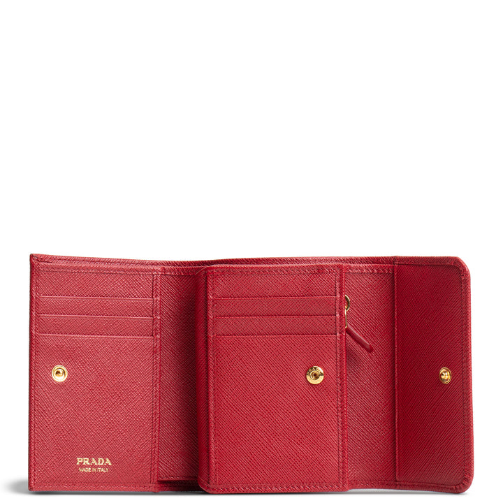 PRADA Saffiano Leather Compact Wallet - Red