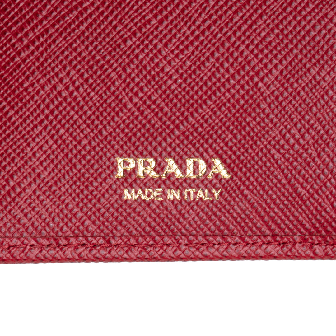 PRADA Saffiano Leather Compact Wallet - Red
