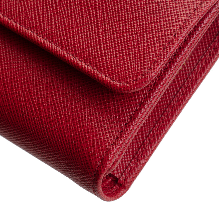 PRADA Saffiano Leather Compact Wallet - Red