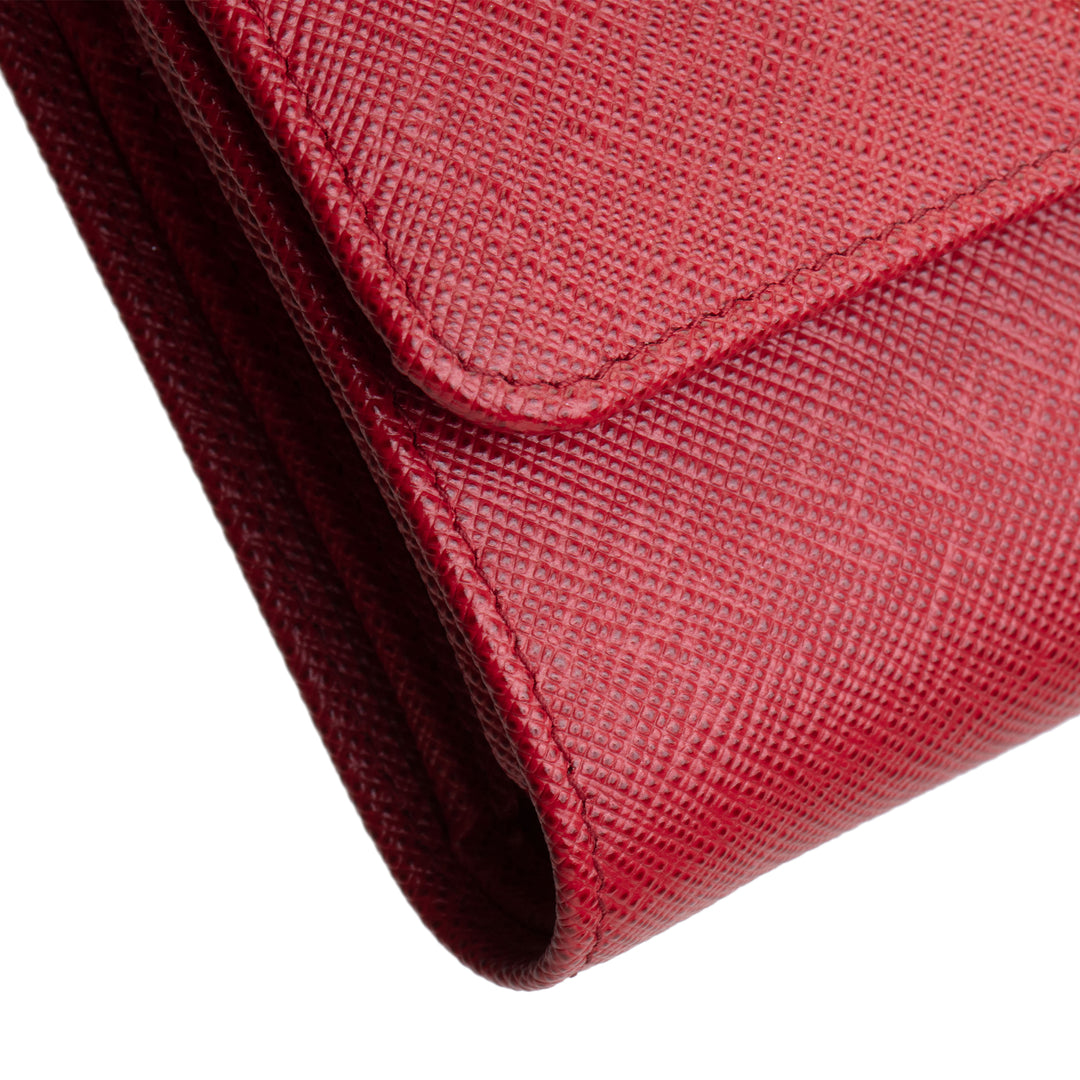 PRADA Saffiano Leather Compact Wallet - Red